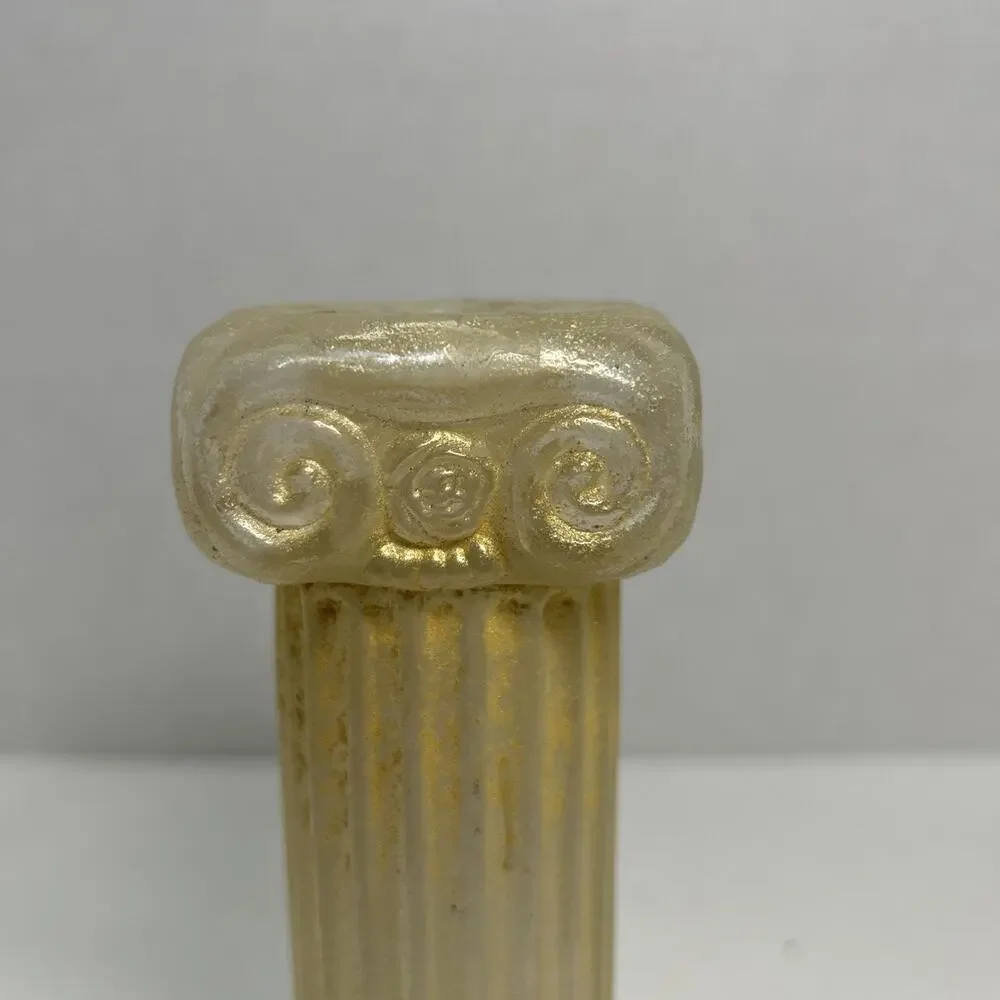 Vtg Gold Frosted Clear Glass Ionic Neo-Classical Greek Roman Column Candlestick